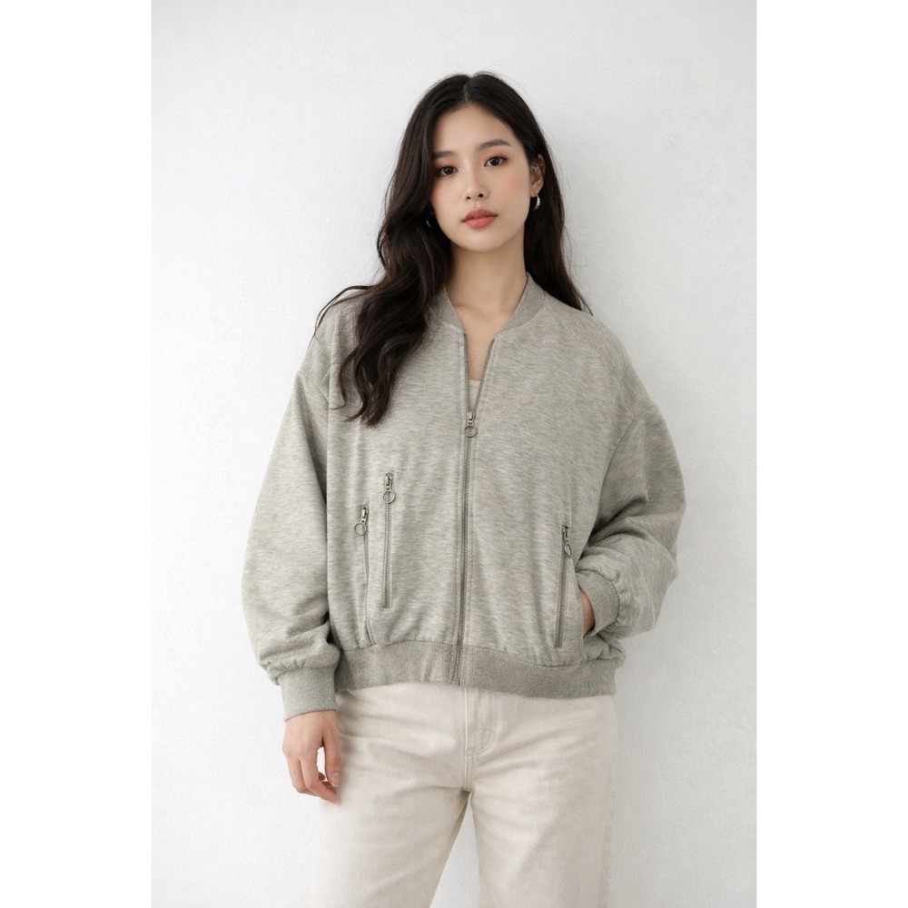 Zara trf Womens Sweatshirt Jacket‎ Full Zip Cotton Pockets Gray Size Medium